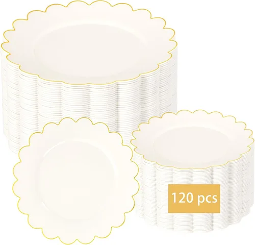 Miniatura 19 de LIYH - 120 platos de plástico azul bebé con borde dorado, platos desechables de plástico azul claro, incluye 60 platos llanos de 10.25 pulgadas y 60
