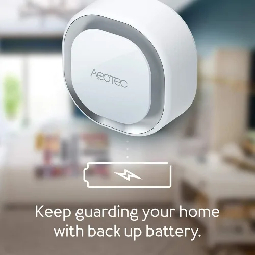 Miniatura 3 de Aeotec Siren 6, Z-Wave Plus S2 habilitado Zwave Siren Altavoz de seguridad, sonido y luz montado en la pared, alarma Zwave con batería de respaldo