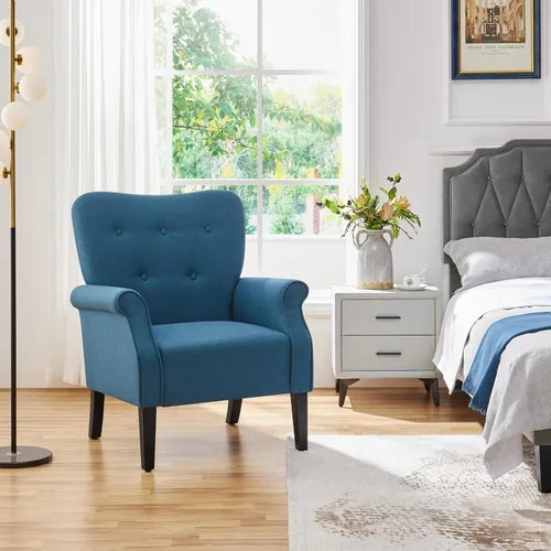 Miniatura 2 de Yaheetech Sillón Moderno, Silla de Acento de Mediados de Siglo con Patas de Madera Resistentes y Respaldo Alto para Espacios Pequeños, Silla de Club