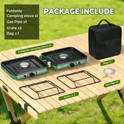 Miniatura 2 de Estufa de campamento de 2 quemadores, estufa de campamento de propano de 10000 BTU, estufa portátil plegable de gas, equipo esencial de campamento