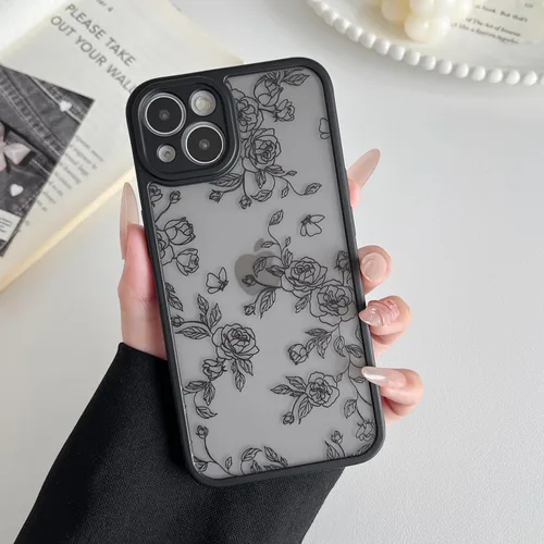 Miniatura 11 de XIZYO Funda para iPhone 13, diseño de rosas florales para mujeres y niñas, patrón estético, delgada, de poliuretano termoplástico, a prueba de Negro
