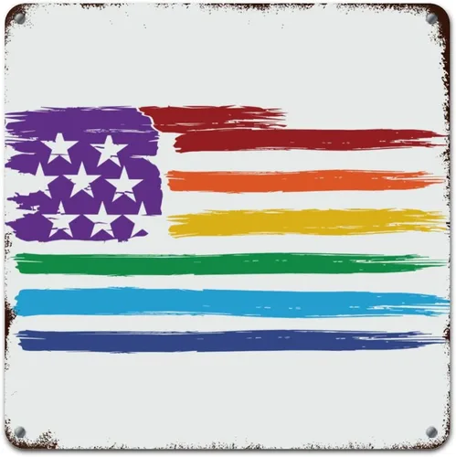 Miniatura 28 de Placa de pared con diseño de bandera de Estados Unidos, diseño retro vintage de arcoíris, letrero de metal LGBTQ, orgullo gay, regalo del mes