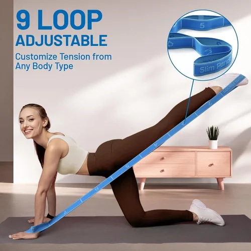 Miniatura 4 de Slim Panda Correa elástica, flexibilidad, bandas elásticas de baile, correa elástica de yoga con 9 bucles para terapia física, pilates, yoga