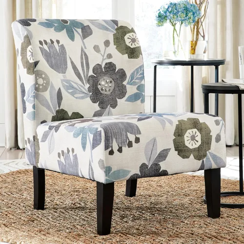 Miniatura 2 de Signature Design by Ashley Triptis Silla de Acento Floral sin Brazos con Cojines Adheridos, Tapicería de Tela, Patas de Madera, Altura del Asiento