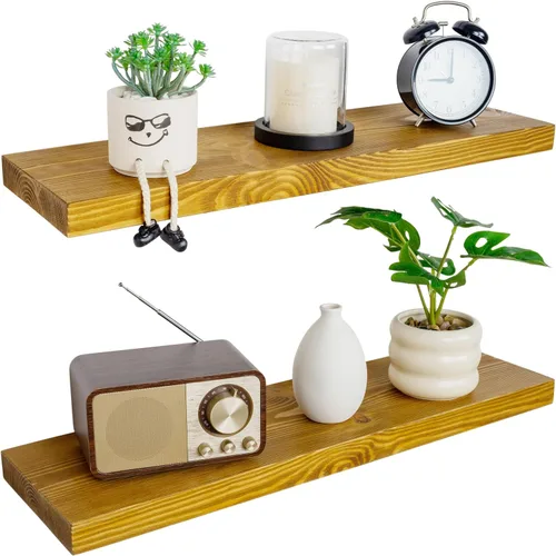 Miniatura 45 de BGMG Estantes flotantes de madera de 12 pulgadas, estantes flotantes negros, estantes de pared de madera maciza para baño, sala de estar