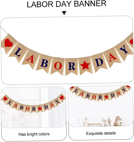 Miniatura 6 de Bandera del Día del Trabajo, adornos de arpillera, decoración del hogar, decoración de fiesta de trabajo, pancarta del 4 de julio, pancarta