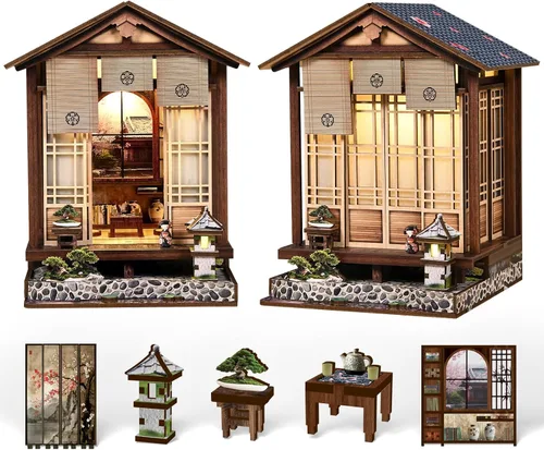 Kit de rincón de libro, casa de muñecas japonesa, biblioteca, biblioteca de biblioteca, estantería de casa pequeña, rompecabezas de madera 3D, kit