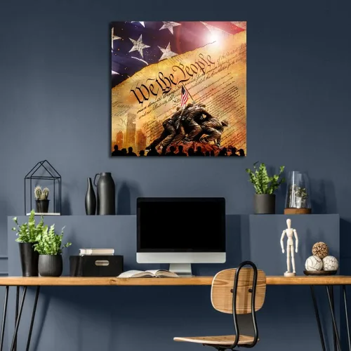 Miniatura 6 de Decoración de pared de bandera, arte de pared de bandera estadounidense, impresión en lienzo Lwo Jima de los marines de los Estados Unidos, arte