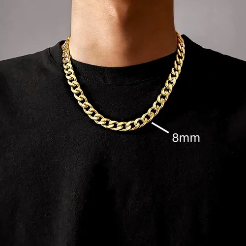 Miniatura 2 de EASYSO Cadena de eslabones cubanos de oro para hombres y mujeres collares de acero inoxidable de 14 quilates para niños 4680394in de ancho