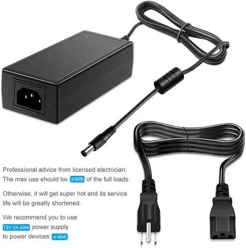Miniatura 6 de SHNITPWR Adaptador de fuente de alimentación de 12V 5A 60W Convertidor de CA CC 100V ~ 240V a 12 voltios Transformador de 5 amperios 0.217x0.098 in