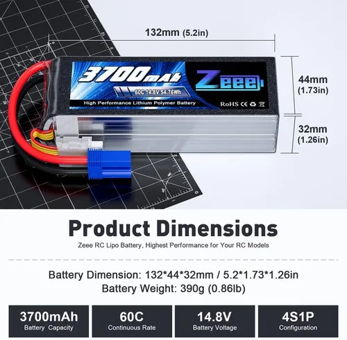 Miniatura 2 de Zeee Batería Lipo 4S 3700mAh 60C 14.8V Batería suave con enchufe EC5 para avión RC helicóptero RC barco UAV Drone FPV RC coche, camión, barco