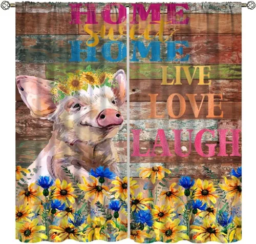 Miniatura 16 de Cortinas rústicas para ventana, molino de viento de granja, vaca, decoración del hogar, cortinas con estampado de animales de campo occidental