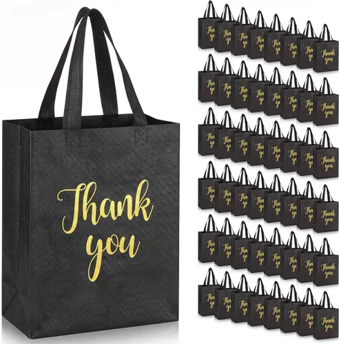 Roowest 50 bolsas de regalo de agradecimiento con asa, bolsa plegable no tejida reutilizable a granel para baby shower, boda, 10 x 8 x 4 pulgadas