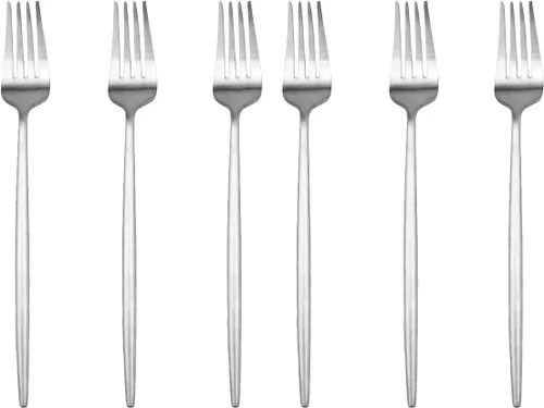 Miniatura 8 de Cubiertos plateados de diseño moderno, 6 piezas de plata mate 304 acero inoxidable tenedor de postre tenedor de ensalada de 7.2 pulgadas, juego