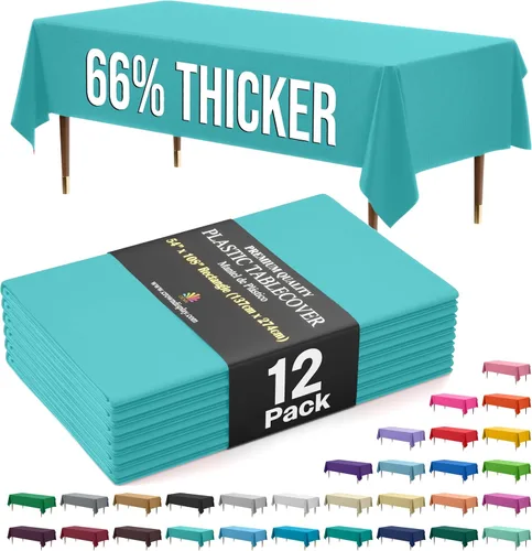 Miniatura 8 de Exquisite 66% Thicker Premium Plastic Table Cloth Rectangle Table Cover 0.5 Mil 6 Pack Aqua Table Cloth 54 Inch x 108 Inch Disposable Tablecloth