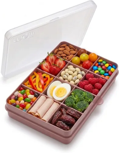 melii Snackle Box | Contenedor de aperitivos de 12 compartimentos con separadores extraíbles, almacenamiento de alimentos sin BPA para viajes,