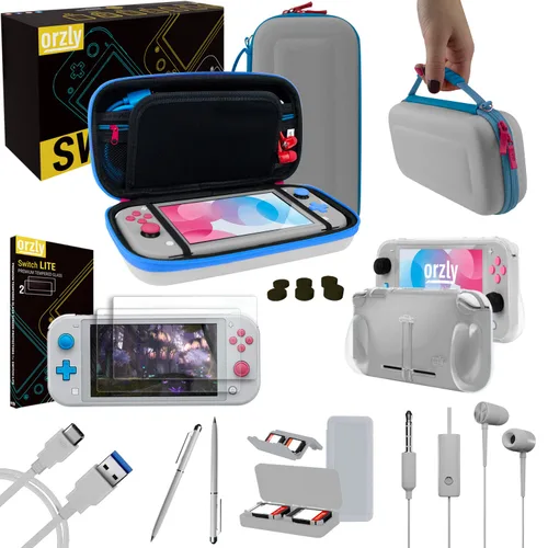 Miniatura 14 de Orzly Accessories Bundle Compatible for use with Nintendo Switch Lite - Protective Case & Screen Protector, USB Cable, Games Holder, Grip Case, Coral