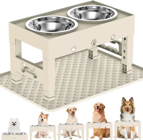Miniatura 10 de LAKIPETN Tazones elevados para perros con 2 cuencos de acero inoxidable, soporte elevado para comida para perros, 5 alturas ajustables