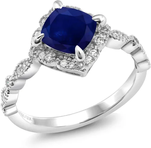 Miniatura 3 de Gem Stone King Anillo de compromiso solitario de moissanita blanca con piedra natal de corte cojín de 0.276 in para mujer, plata de ley 925