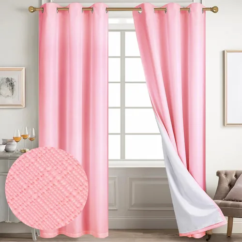 Miniatura 16 de Diraysid Cortinas 100% opacas de lino beige para dormitorio, con ojales, aislamiento térmico, cortinas de oscurecimiento de habitación