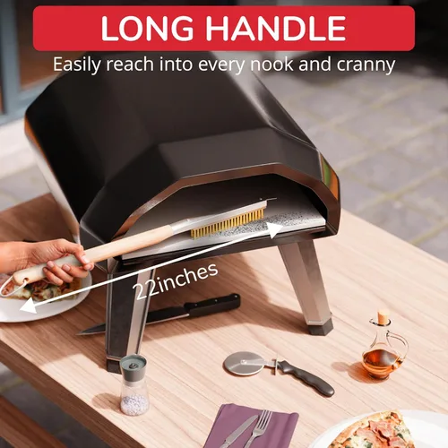 Miniatura 2 de Senwosa Cepillo para horno de pizza de 22 pulgadas con raspador de piedra, cerdas de acero inoxidable resistentes al calor, mango extra largo