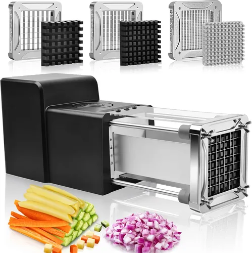 Sopito - Cortadora eléctrica de papas fritas con cuchillas de acero inoxidable de 3 cuchillas 1/4 3/8 1/2 pulgada para papas, zanahorias, cebollas y