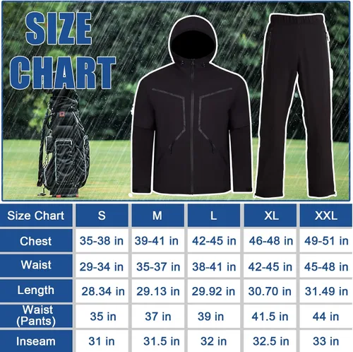 Miniatura 6 de K.E.J. Chaqueta de lluvia de golf, impermeable, trajes de lluvia de golf para hombres, equipo de lluvia de golf