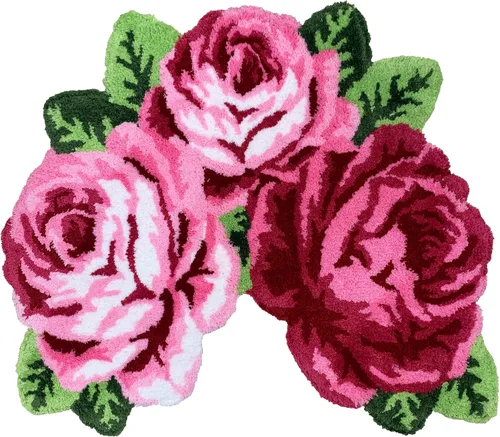 Miniatura 35 de Alfombrilla Abreeze con 4 rosas, alfombrillas con diseño de flores azul, hecha a mano, antideslizante (no se desliza), alfombrilla moderna, de puede