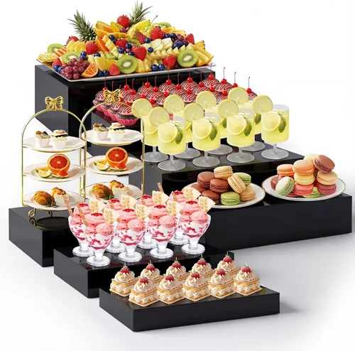 Miniatura 20 de Leinuosen Juego de 7 elevadores de buffet extra grandes de 8" a 14" caja de exhibición de acrílico cuadrada elevador de mesa de postres para Blanco
