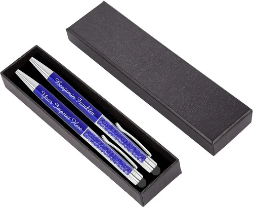 Miniatura 9 de ExpressDesign™ - Juego de regalo de bolígrafos de cristal personalizados - Paquete de 2 bolígrafos de gemas de metal con caja de regalo - Metálico
