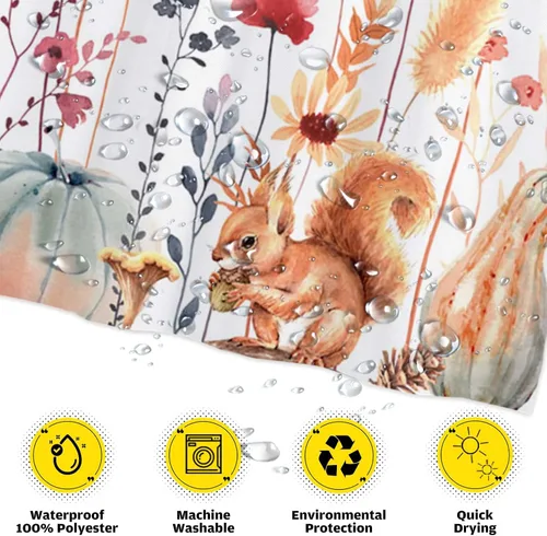 Miniatura 3 de Funnytree Cortina de ducha de 72 x 72 pulgadas con diseño de flores de otoño rústicas, hojas bohemias, acuarela floral, para decoración de baño