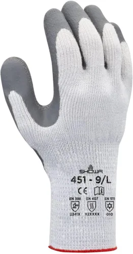 Atlas Showa - Therma-Fit 10-Gauge Insulated Seamless Liner Work Gloves with Natural Rubber Coating - Grey Large 12-Pair - 451