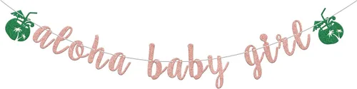 Banner de Aloha con purpurina de oro rosa para bebé, decoración de fiesta de baby shower, temática tropical, decoración de revelación de género,