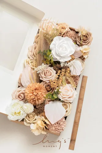 Miniatura 6 de Ling's moment Caja de Flores Falsas, Tallos de Vegetación Artificial Falsa Rosas de Espuma Dalia Hortensia de Seda Peonía Flor de Tela para Centros