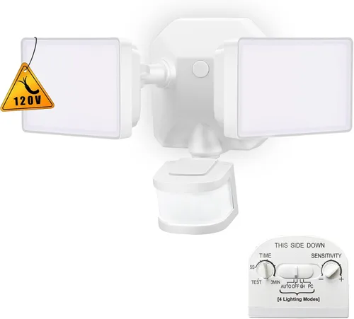 EMANER Luces de seguridad del atardecer al amanecer con sensor de movimiento, luz blanca diurna de 5000 K, IP65 impermeable al aire libre, luz de