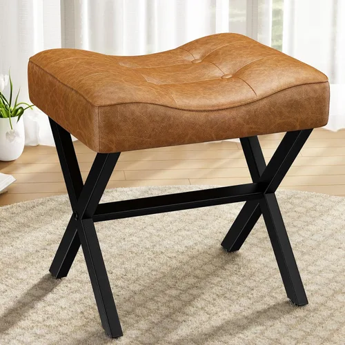 Miniatura 13 de Memobarco Taburete Silla de Tocador de 18 Pulgadas, Banco de Tocador con Patas en X de Metal, Taburete Otomán de Acento con Tela Bouclé Transpirable