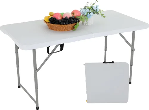 Miniatura 19 de FDW Mesa plegable de 4 pies, media mesa plegable portátil de picnic para oficina, hogar, campamento, fiesta (negro, 4 pies)