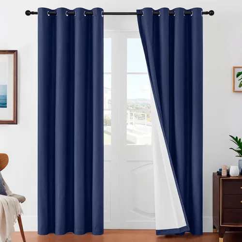 Miniatura 14 de Joydeco Cortinas opacas de lino para dormitorio, con ojales de 90 pulgadas de largo, cortinas resistentes para sala de estar, cortinas con Verde