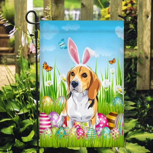 Miniatura 2 de Beagle Happy Easter Day Holiday Flag Funny Dog Wear Bunny Ears Headband Cute for Home Decor (12" x 18") USA Garden Flag Premium Decorative Yard