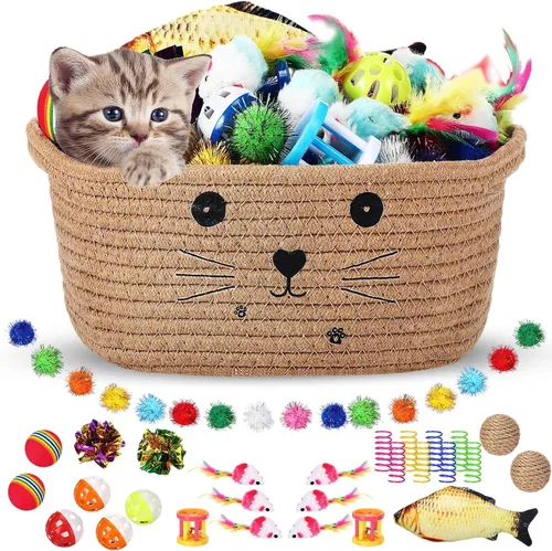 Miniatura 9 de Zopeal - Juego de 58 cestas de almacenamiento para gatos de verano, juguetes de regalo, bolas intermitentes coloridas para mascotas, bolas Negro