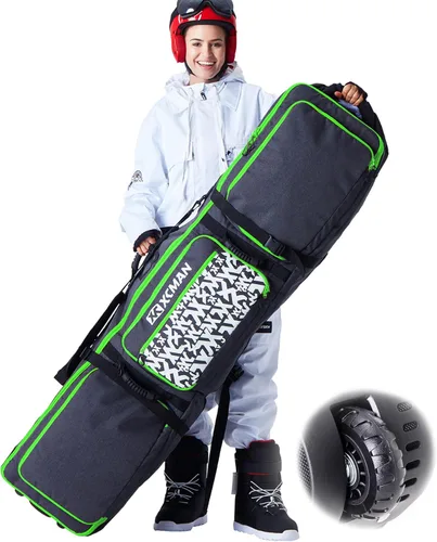 XCMAN Bolsa de snowboard con ruedas, longitud ajustable, extra larga/ancha/profunda, impermeable, con varillas de protección 140L