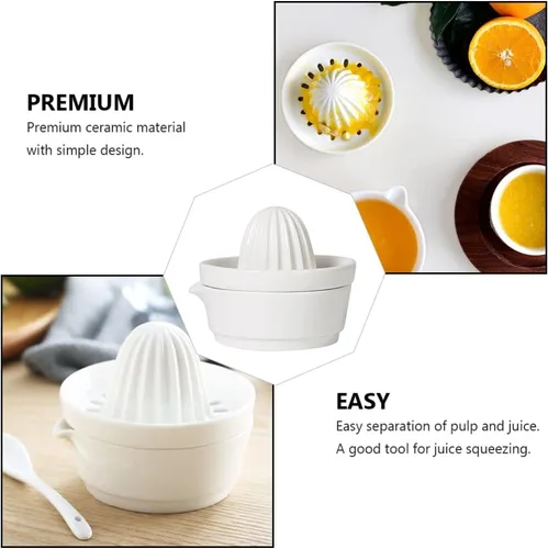 Miniatura 7 de Zerodeko Exprimidor manual de limón cítrico, exprimidor de jugo de frutas de cerámica, apto para lavavajillas, resistente y pomelo, color blanco