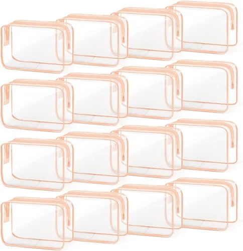 Miniatura 10 de TISRATOK 16 bolsas de maquillaje transparentes, bolsa de aseo de artículos esenciales de viaje, organizador de cosméticos de PVC transparente, bolsa