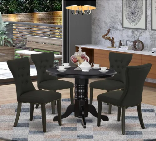 Miniatura 2 de East West Furniture SHGA5-BLK-24 - Juego de comedor de 5 piezas para 4 personas, incluye una mesa de cocina redonda con pedestal y 4 sillas Parson