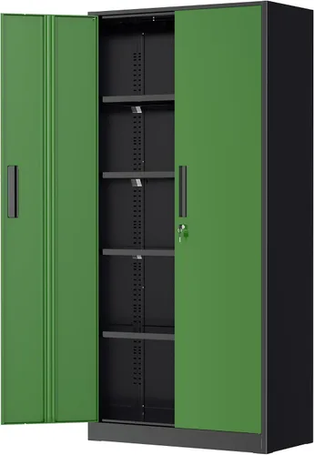 Miniatura 37 de Greenvelly Armarios de almacenamiento de metal de 72 pulgadas, gabinete de almacenamiento de acero negro para garaje con puertas y estantes