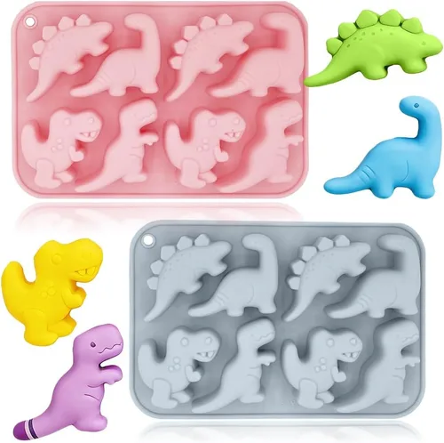 Paquete de 2 moldes de silicona de dinosaurio 3D con temática de dinosaurio para hornear, herramienta de horneado para pastel de chocolate, postre,