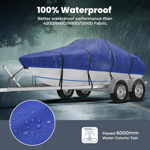 Miniatura 9 de RVMasking Funda para Barco, Lona de Poliéster 1400D Ultra Gruesa con Doble Capa de Impermeabilización PU, Se Adapta a 16-18.5 pies Tri-Hull, V-Hull