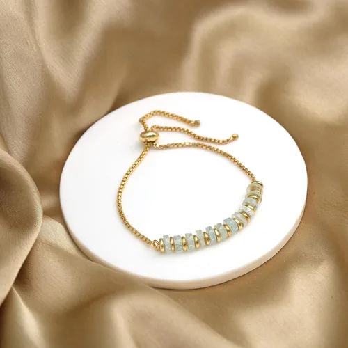 Miniatura 20 de Natural Heishi Beads With Spacers Slider Bracelet Gemstone Healing Jewelry With 14k Yellow Gold Plated 8- Inch Adjustable Length