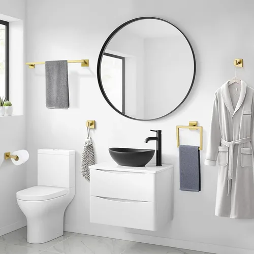 Miniatura 7 de Juego de 5 toallas de baño de color dorado claro cepillado, juego de toallero para baño, juego de accesorios de baño de acero inoxidable SUS304