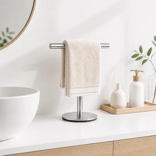 Miniatura 5 de Soporte de toalla de mano para baño, soporte de toalla de 13 pulgadas en forma de T, barra de toalla de pie, acabado de acero inoxidable SUS304 Plata